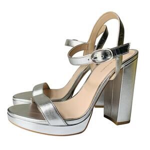 STUART WEITZMAN Dancer Block 120 Platform Sandal 9.5B Silver Metallic VGUC